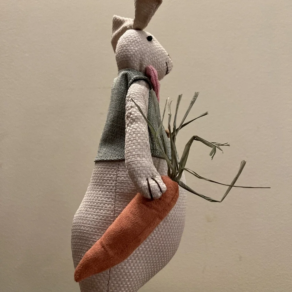 Rabbit Bunny Figurine Plush Standing Spring Easter Decor Vest Bow Tie